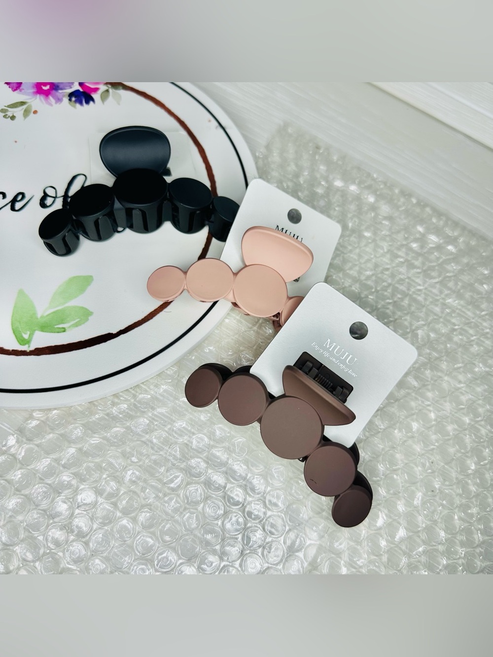 (3-Pack)‎ Matte Hair Claw Clip - Black, Brown & Blush